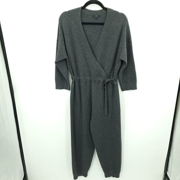 J. Crew Merino Wool-Blend Faux Wrap Sweater-Jumpsuit S Gray - Picture 2 of 16